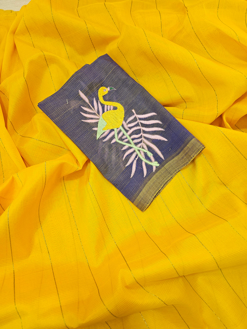 Mangalagiri Silk Cotton - Yellow with Violet