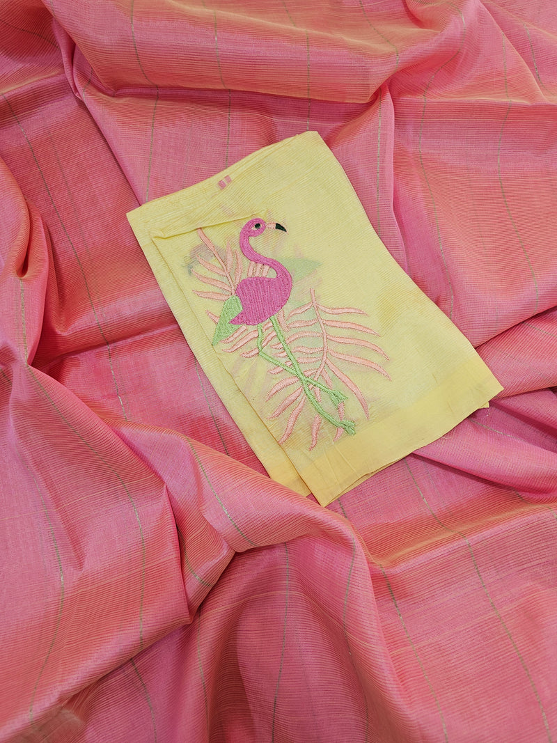 Mangalagiri Silk Cotton - Pink with Sandal