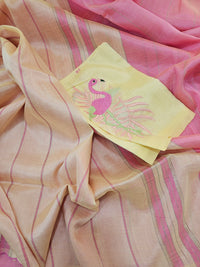 Mangalagiri Silk Cotton - Pink with Sandal