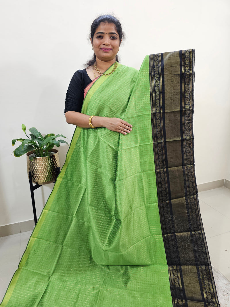 Semi Raw Silk Saree - Green with Black