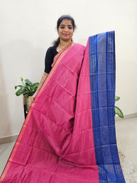 Semi Raw Silk Saree - Pink with Blue