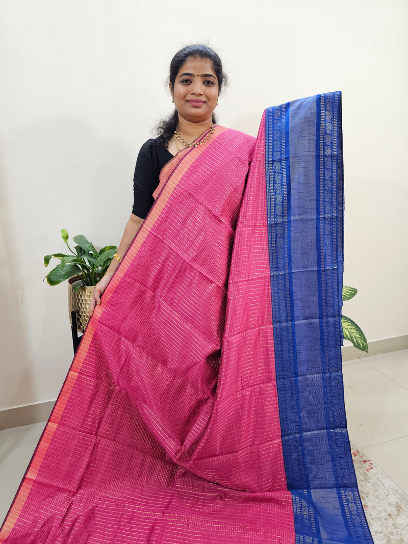 Semi Raw Silk Saree - Pink with Blue