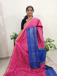 Semi Raw Silk Saree - Pink with Blue