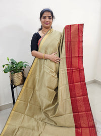 Semi Raw Silk Saree - Beige with Red