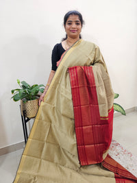 Semi Raw Silk Saree - Beige with Red