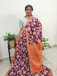 Tussar by Cotton Kalamkari- Maroon with Orange