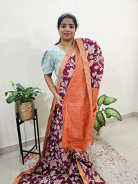 Tussar by Cotton Kalamkari- Maroon with Orange