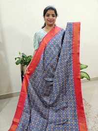 Tussar by Cotton Kalamkari- Blue with Pink