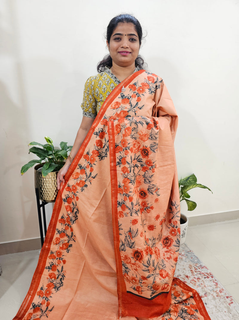 Tussar by Cotton Kalamkari- Orange