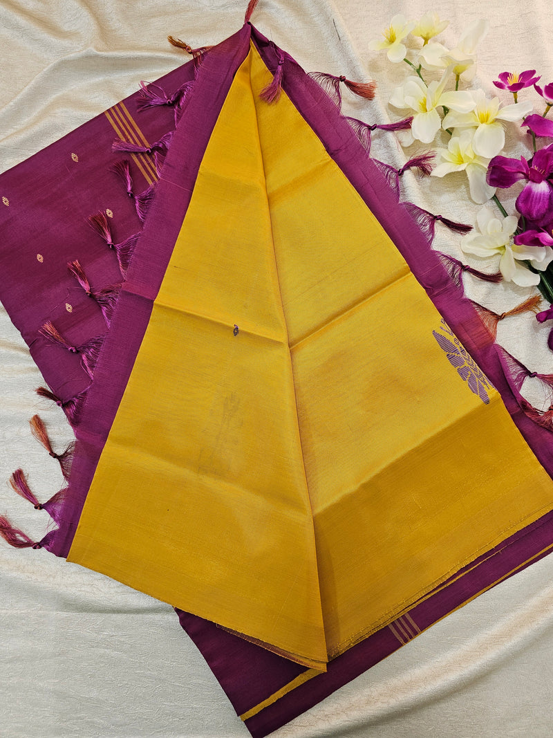 Mustard Yellow with Magenta Pink   Chinnalampattu Saree