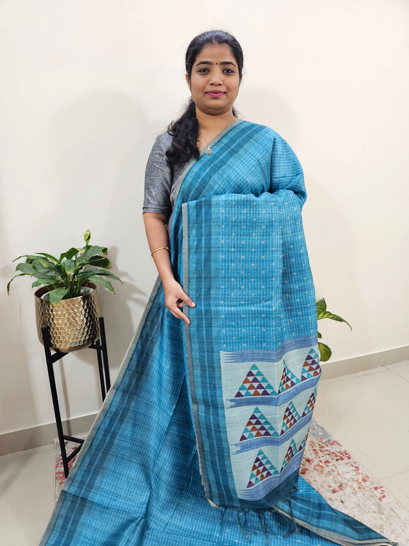 Semi Ghicha Digital Printed Saree - Blue