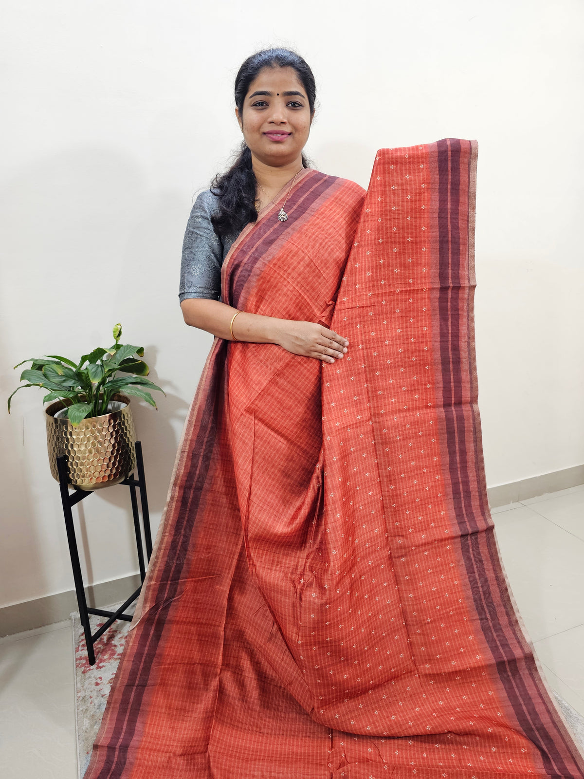 Semi Ghicha Digital Printed Saree - Rust Orange