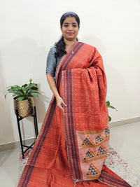 Semi Ghicha Digital Printed Saree - Rust Orange