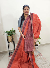 Semi Ghicha Digital Printed Saree - Rust Orange