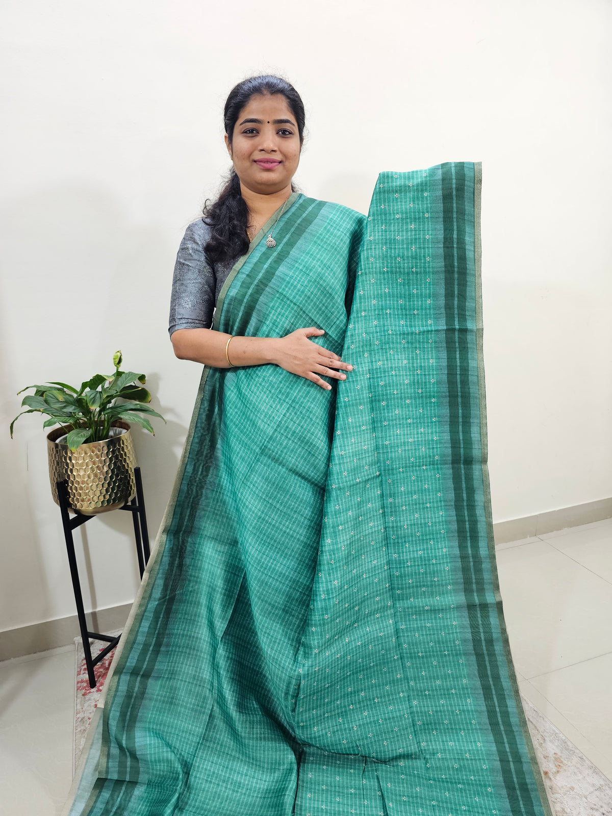 Semi Ghicha Digital Printed Saree - Green