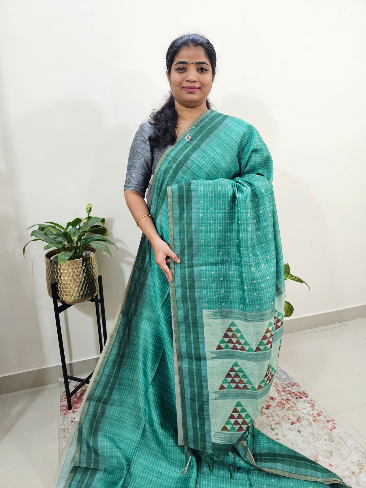 Semi Ghicha Digital Printed Saree - Green