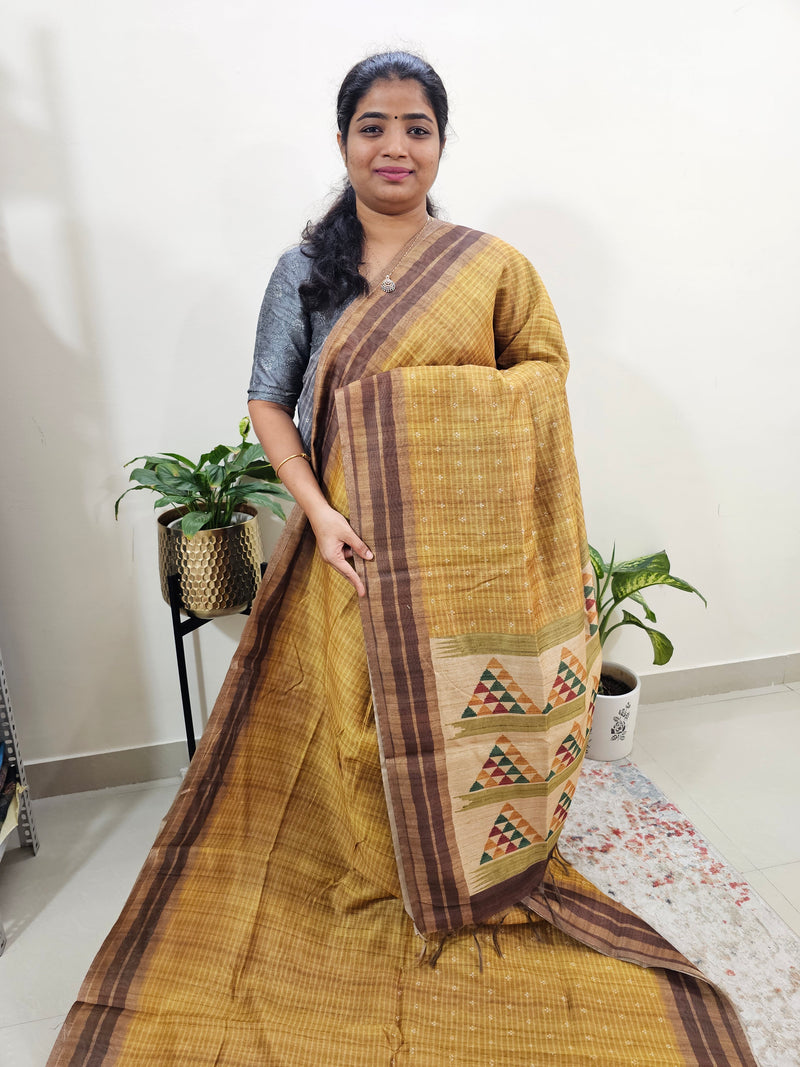 Semi Ghicha Digital Printed Saree - Mustard Yellow