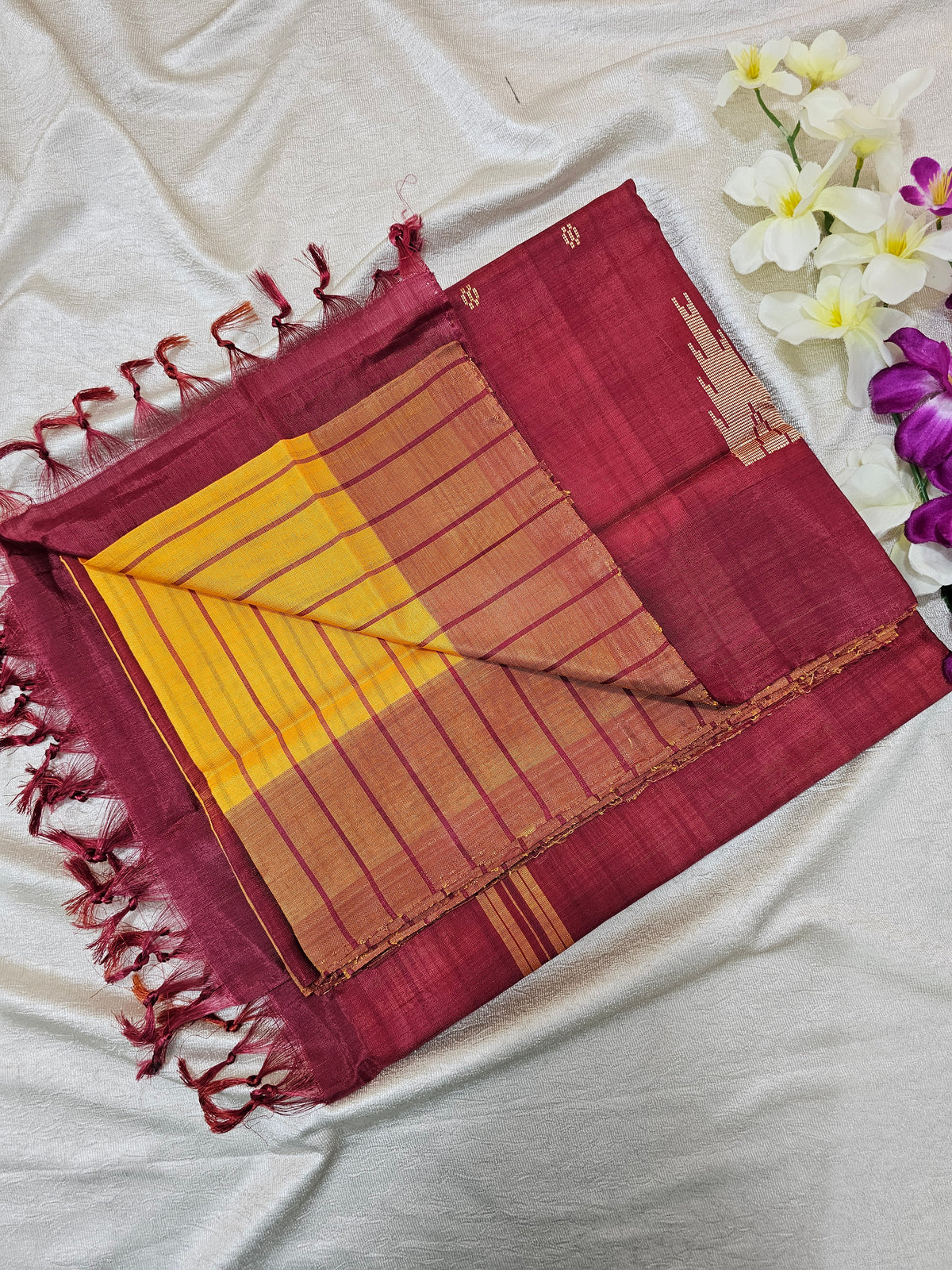 Yellow with Marron    Chinnalampattu Saree