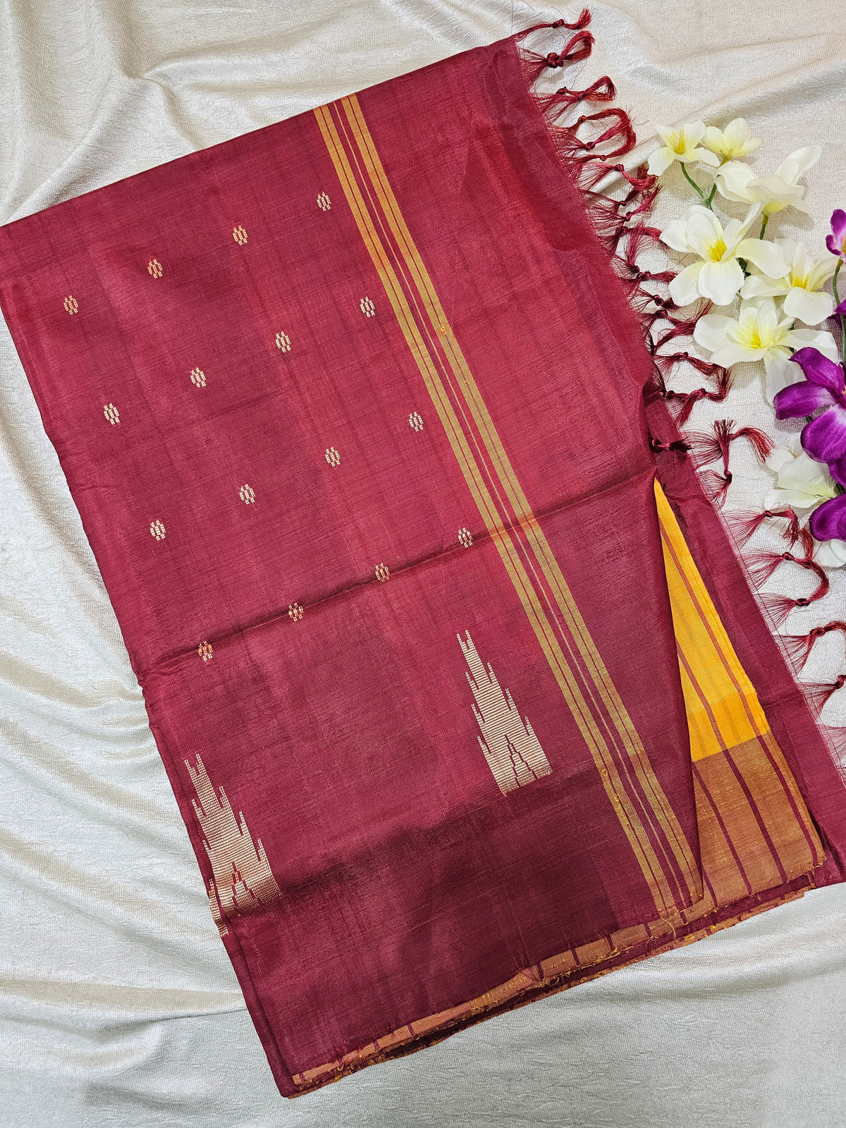 Yellow with Marron    Chinnalampattu Saree