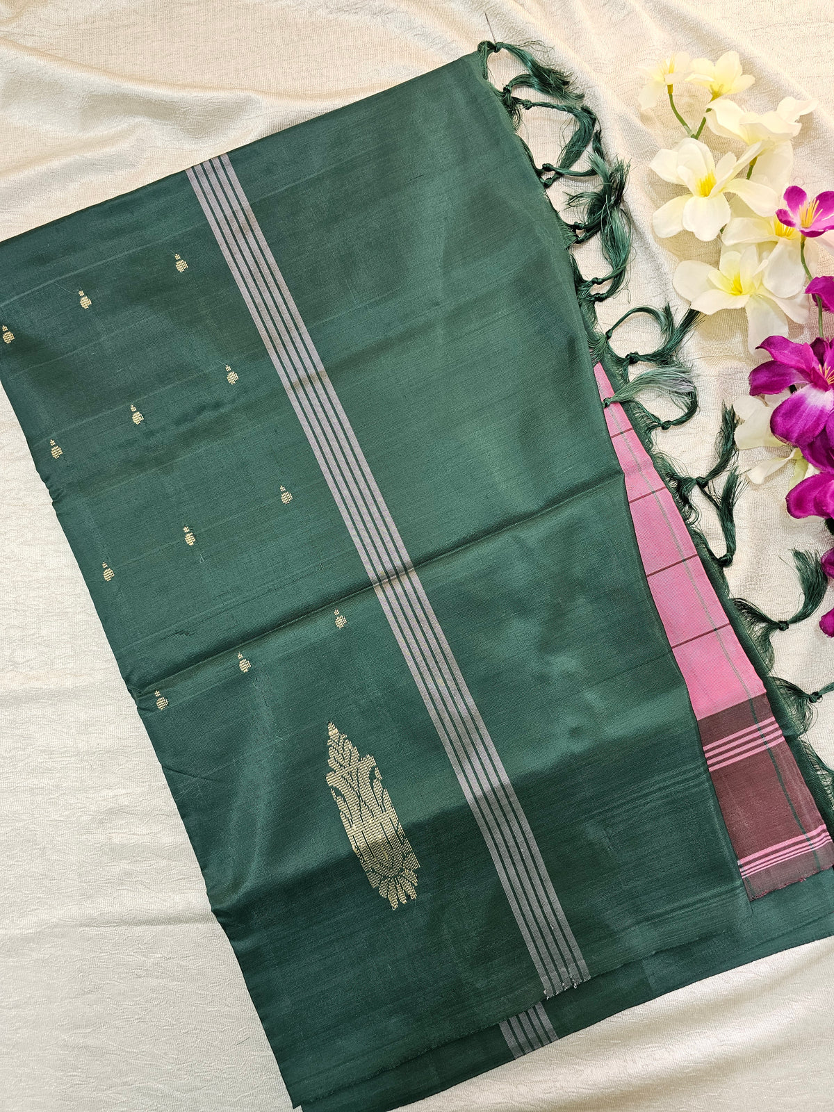 Pink with Bottle Green Chinnalampattu Saree