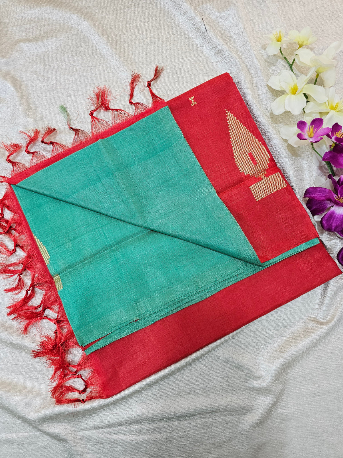 Sea Green with Red Chinnalampattu Saree