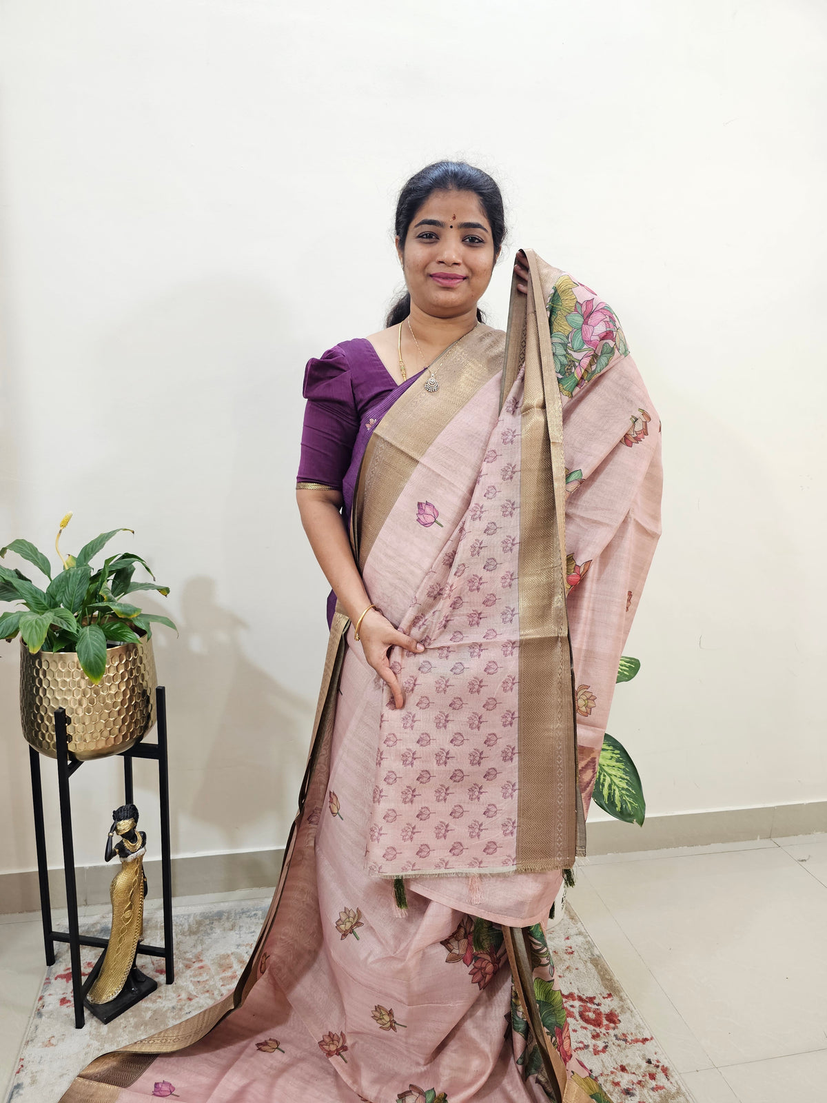 Soft Semi Tussar with Digital Printed Saree - Pink