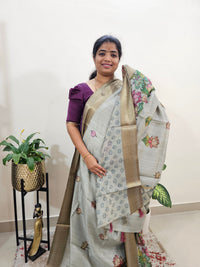 Soft Semi Tussar with Digital Printed Saree - Grey