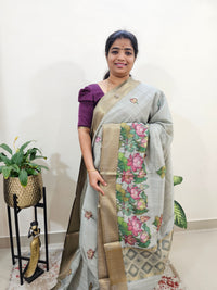 Soft Semi Tussar with Digital Printed Saree - Grey