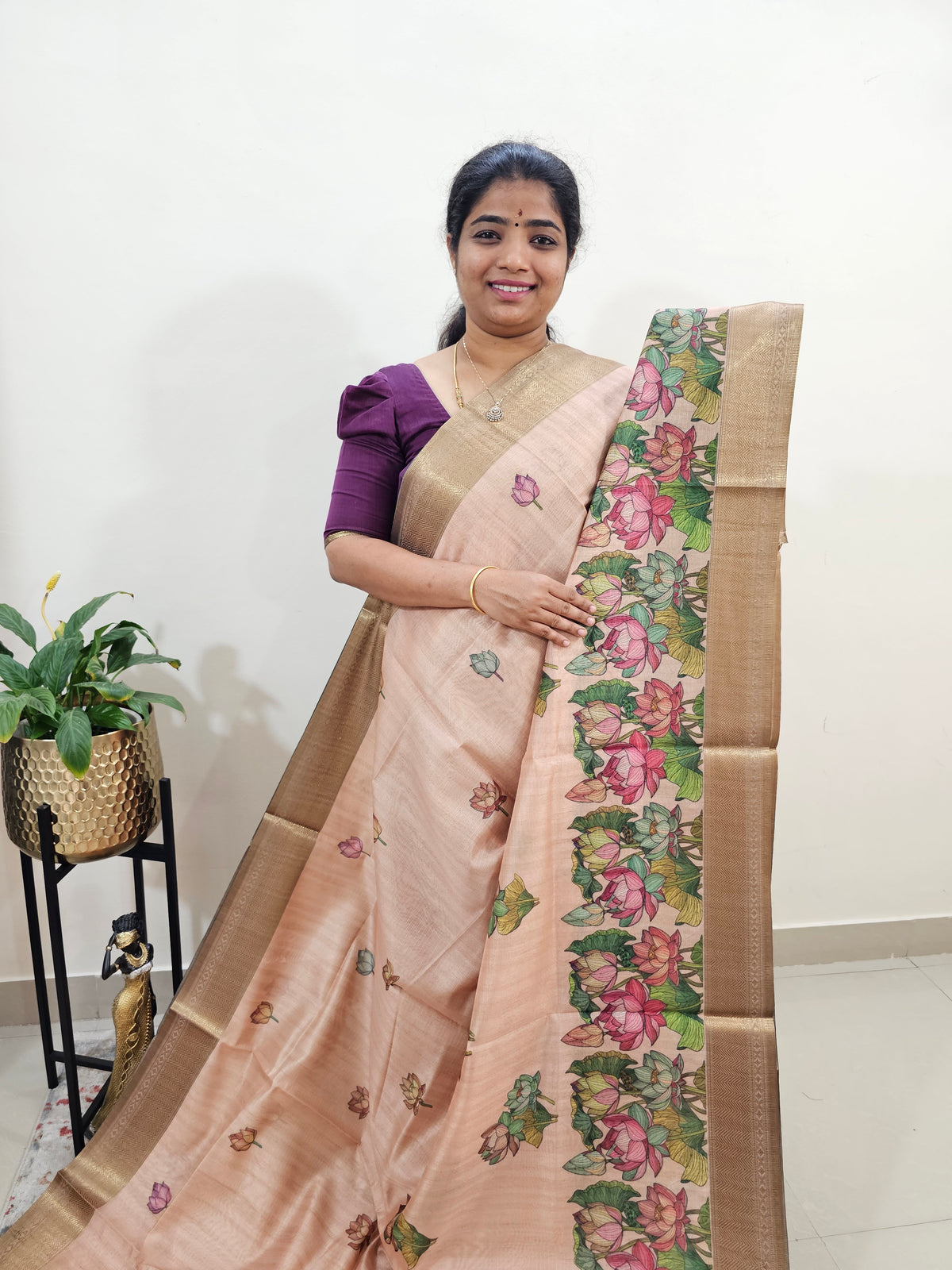 Soft Semi Tussar with Digital Printed Saree - Peach