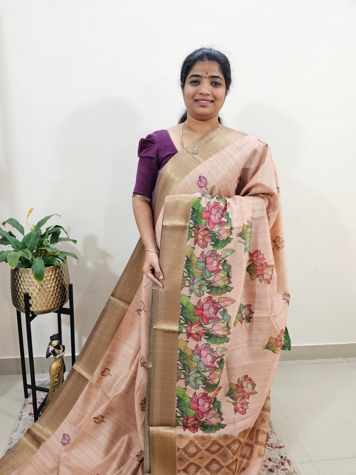 Soft Semi Tussar with Digital Printed Saree - Peach