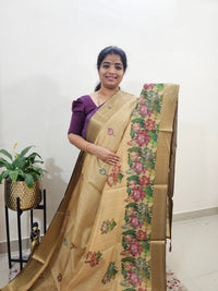 Soft Semi Tussar with Digital Printed Saree - Golden