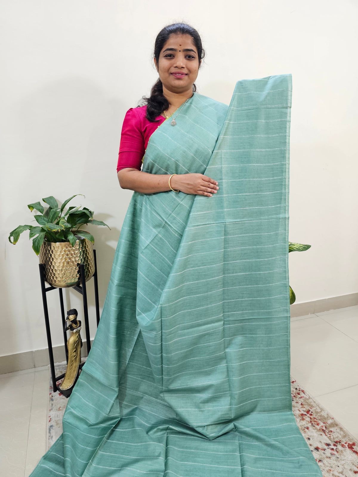 Bhagalpuri Silk Viscous - Sea Green with Grey