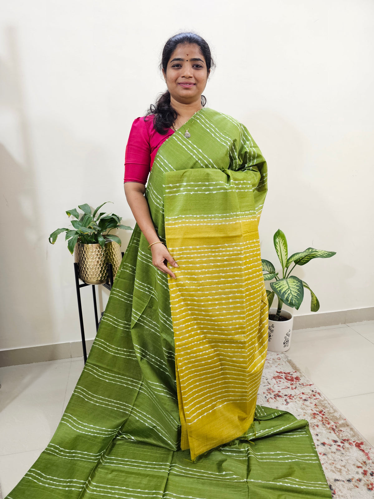 Bhagalpuri Silk Viscous - Green with Mustard