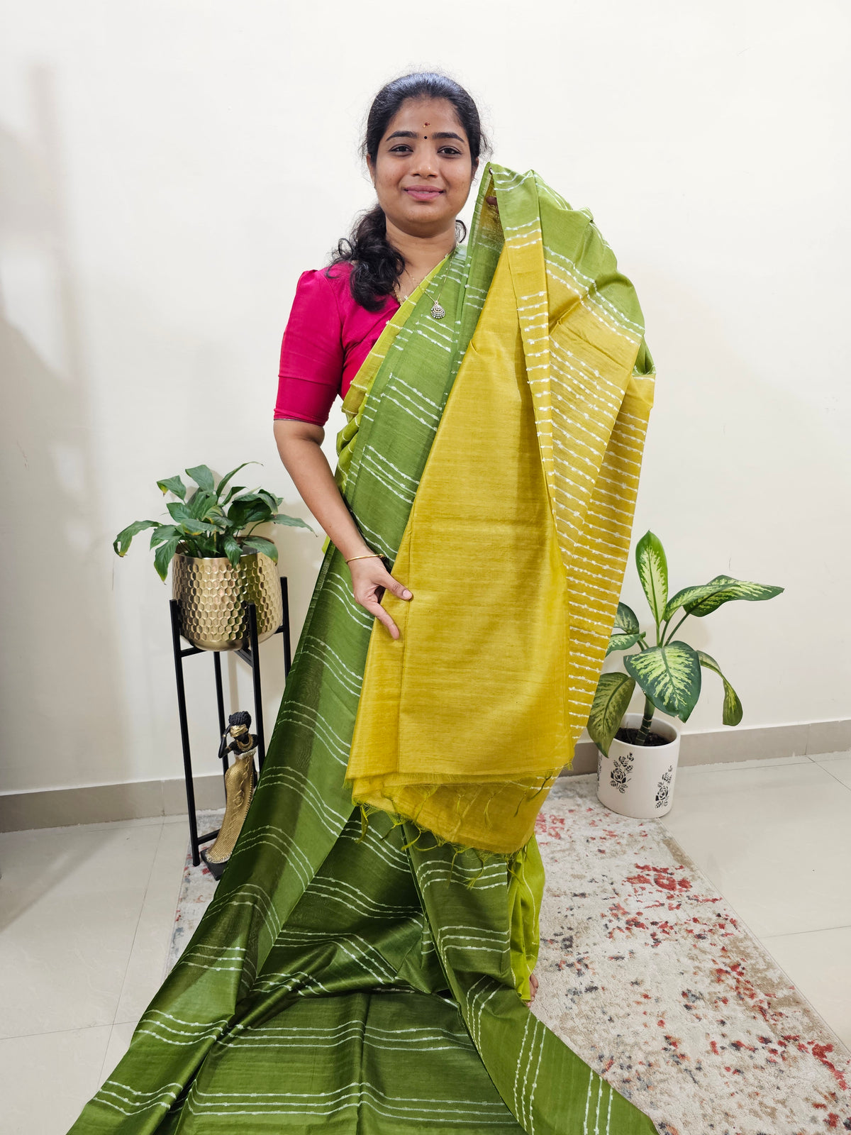 Bhagalpuri Silk Viscous - Green with Mustard