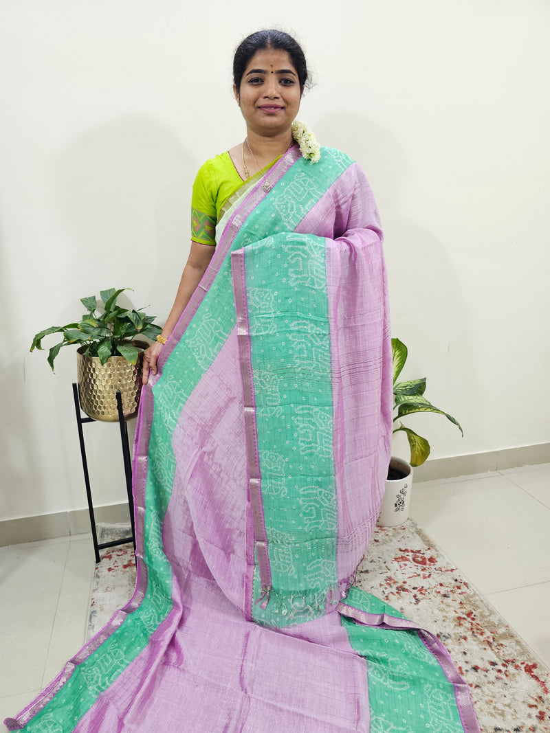 Handwoven Mangalagiri Pattu Saree with Bandhini Digital Prints  - Lavender with Sea Green