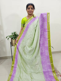 Handwoven Mangalagiri Pattu Saree with Bandhini Digital Prints  - Green with Lavender