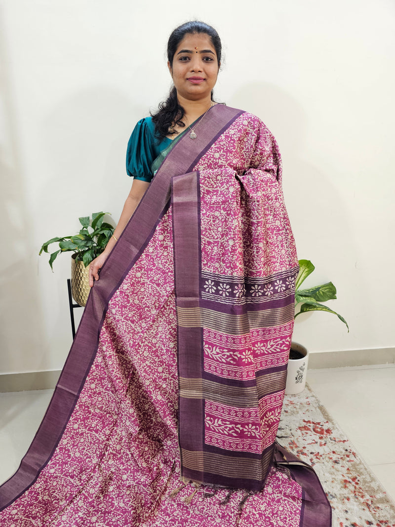 Semi Ghicha Floral Printed Saree -Magenta Pink