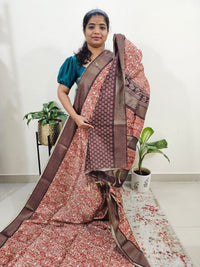 Semi Ghicha Floral Printed Saree -Brown