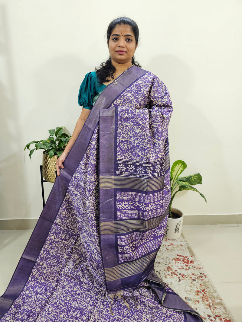 Semi Ghicha Floral Printed Saree - Purple