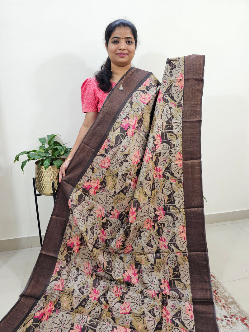 Desi Tussar - Beige with Brown