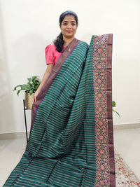 Desi Tussar - Dark Green with Red