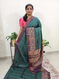 Desi Tussar - Dark Green with Red