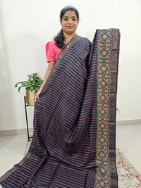 Desi Tussar - Black with Red