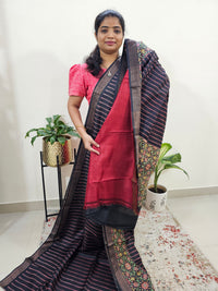 Desi Tussar - Black with Red