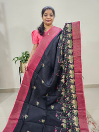 Desi Tussar - Black with Red