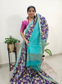 Tussar by Cotton Kalamkari- Violet with Sea Green