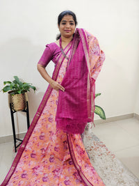 Tussar by Cotton Kalamkari- Peach with Pink