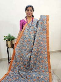 Tussar by Cotton Kalamkari- Grey with Orange