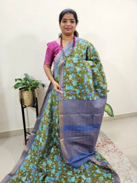 Tussar by Cotton Kalamkari- Green with Blue