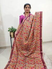 Tussar by Cotton Kalamkari- Mustard Yellow with Marron